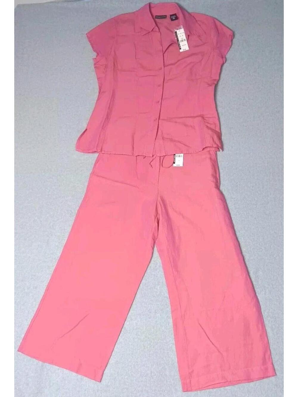 NWT! New York And Company Linen Blend Short Sleeve Blouse And Wide Leg Pants Set
